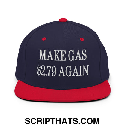 Make Gas $2.79 Again Embroidered Flat Bill Brim Snapback Hat Navy Red