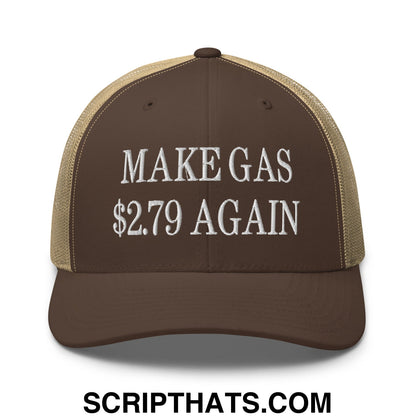 Make Gas $2.79 Again Embroidered Mesh Trucker Hat Brown Khaki