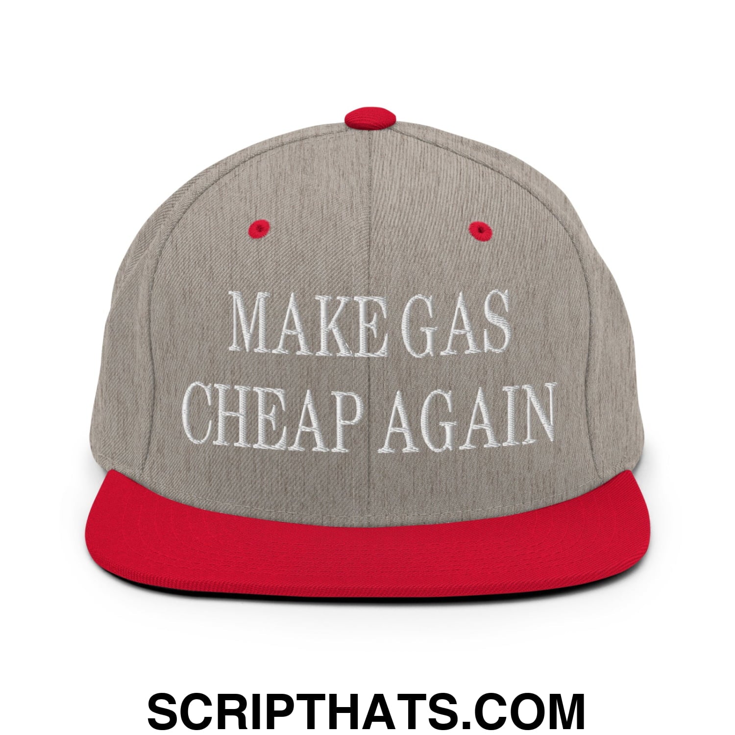 Make Gas Cheap Again Embroidered Flat Bill Brim Snapback Hat Heather Grey Red