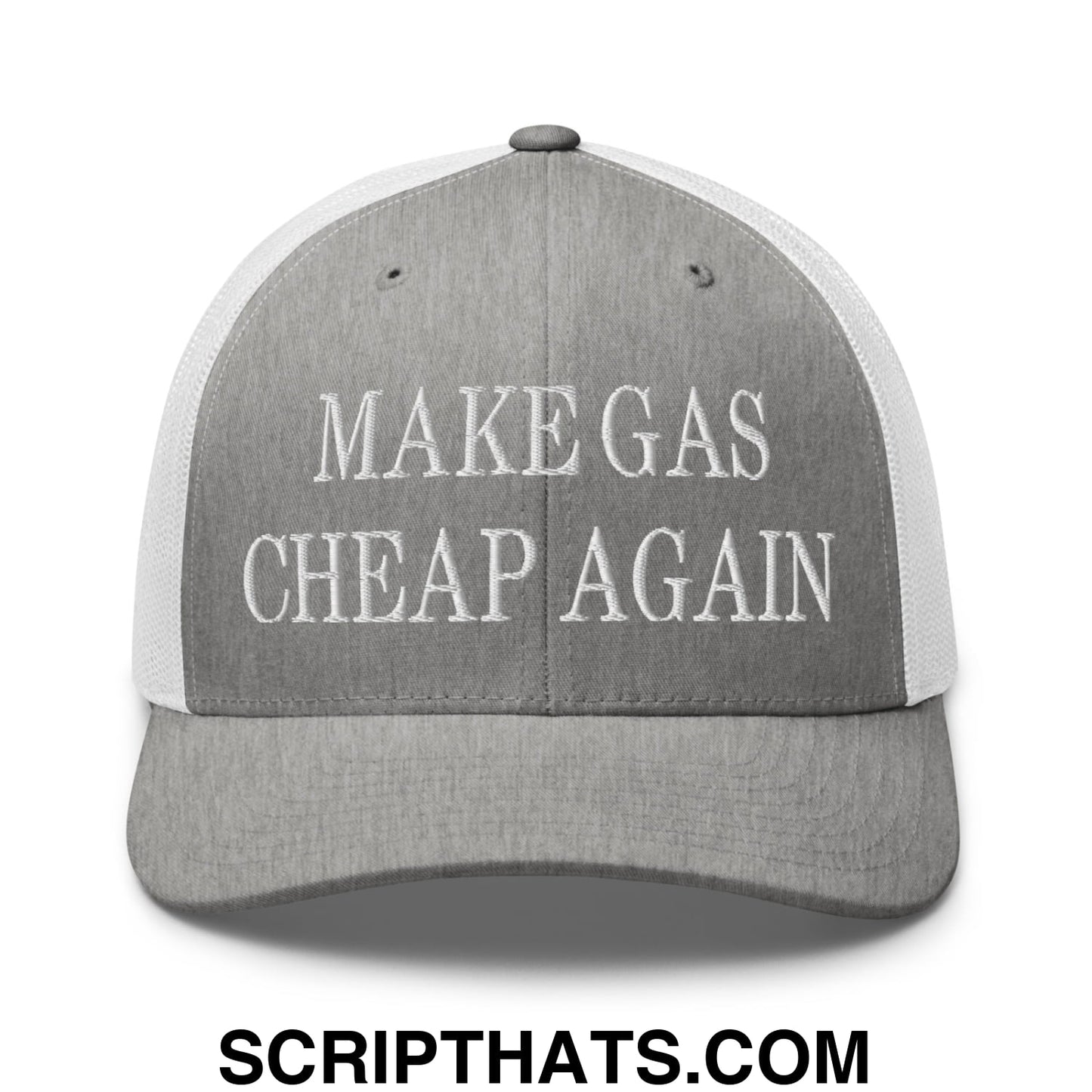 Make Gas Cheap Again Embroidered Mesh Trucker Hat Heather Grey White