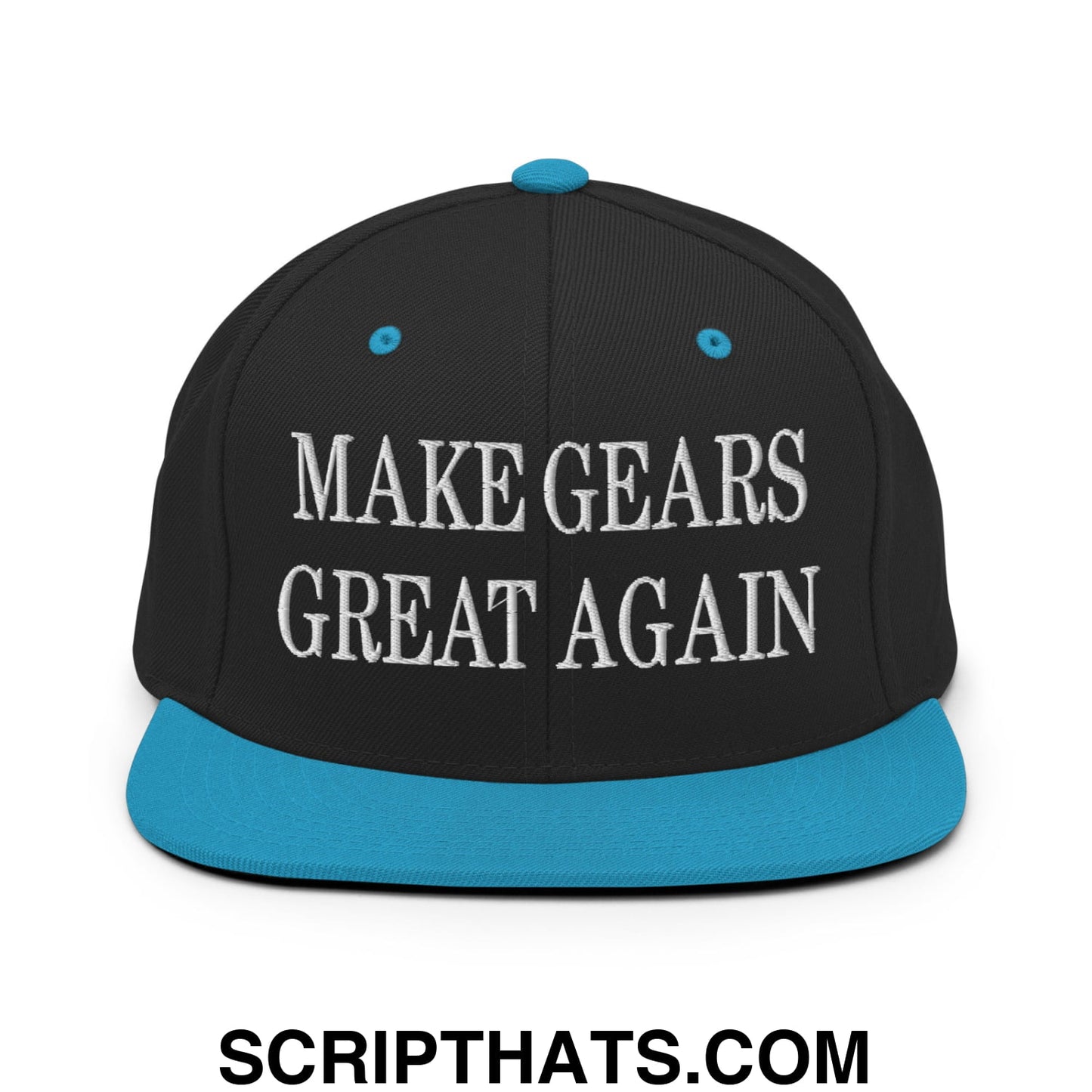 Make Gears Great Again Embroidered Flat Bill Brim Snapback Hat Black Teal