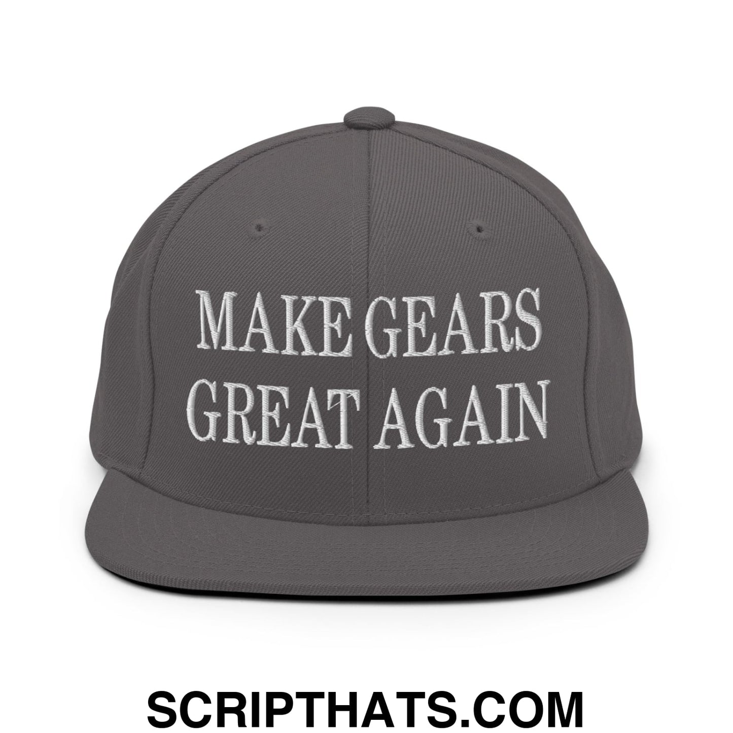 Make Gears Great Again Embroidered Flat Bill Brim Snapback Hat Dark Grey