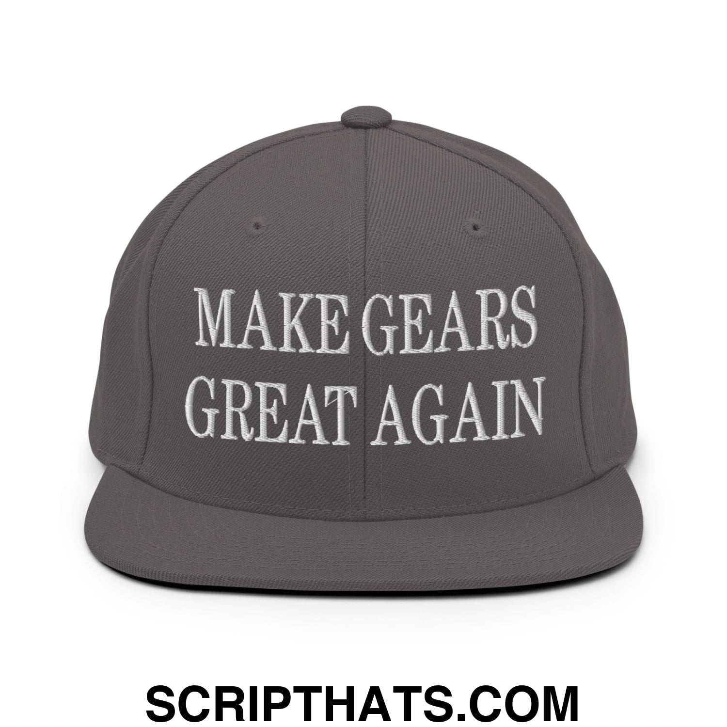 Make Gears Great Again Embroidered Flat Bill Brim Snapback Hat Dark Grey