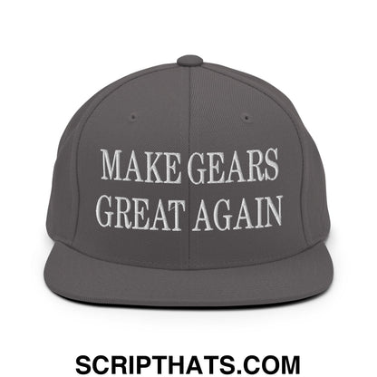 Make Gears Great Again Embroidered Flat Bill Brim Snapback Hat Dark Grey