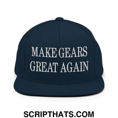 Make Gears Great Again Embroidered Flat Bill Brim Snapback Hat Dark Navy
