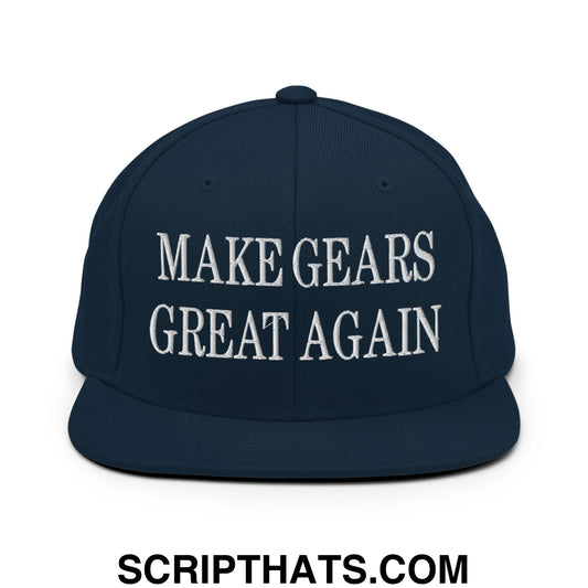 Make Gears Great Again Embroidered Flat Bill Brim Snapback Hat Dark Navy