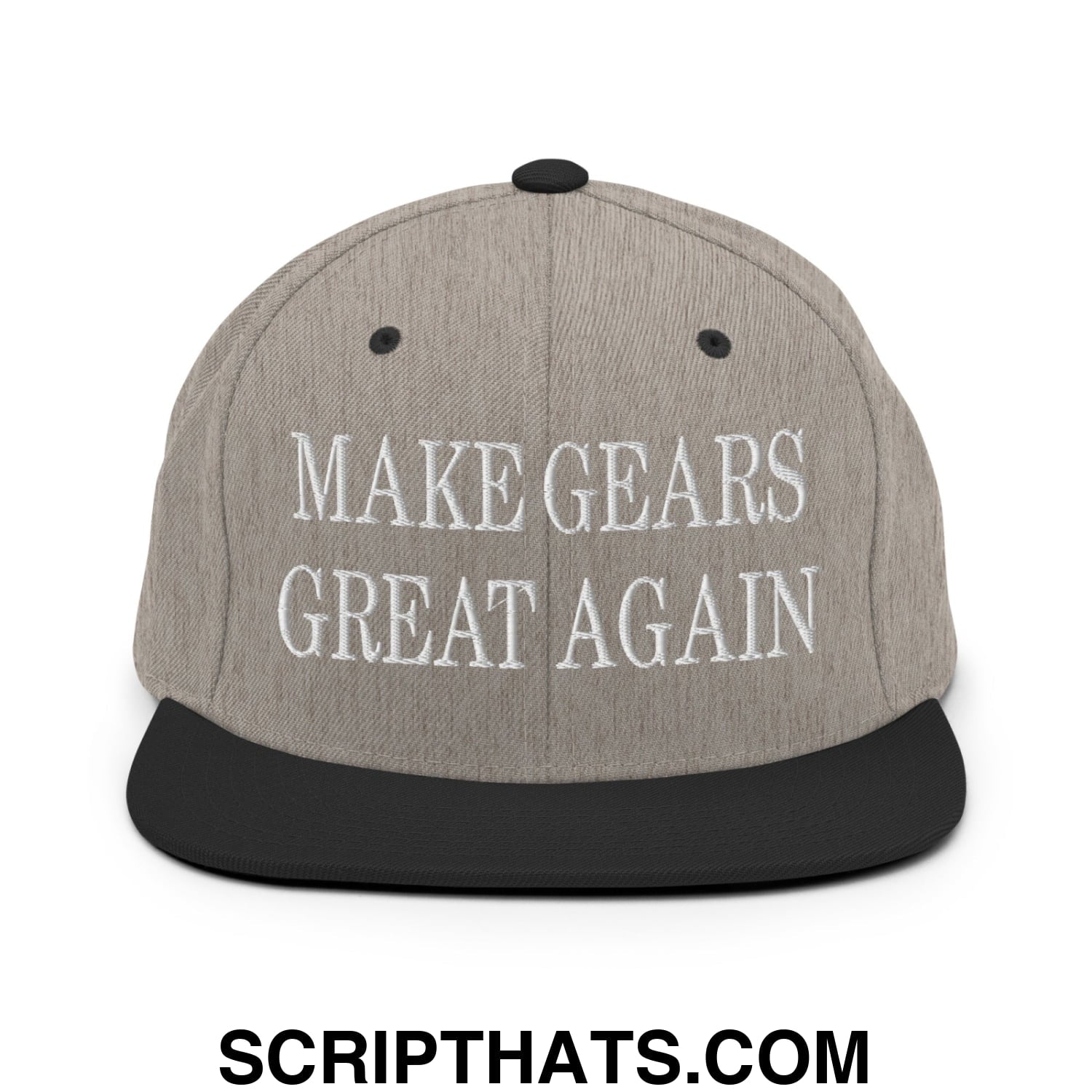 Make Gears Great Again Embroidered Flat Bill Brim Snapback Hat Heather Black