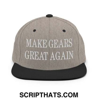 Make Gears Great Again Embroidered Flat Bill Brim Snapback Hat Heather Black