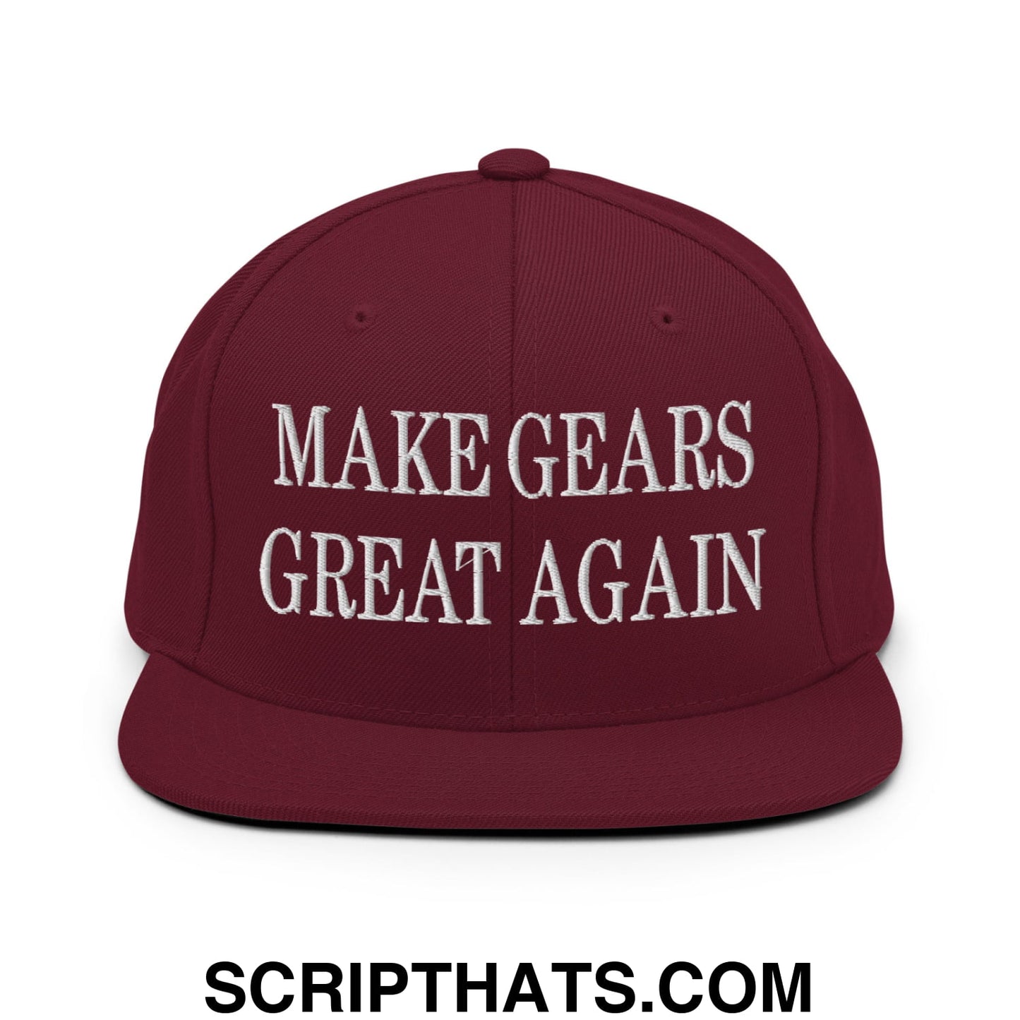 Make Gears Great Again Embroidered Flat Bill Brim Snapback Hat Maroon