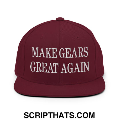 Make Gears Great Again Embroidered Flat Bill Brim Snapback Hat Maroon