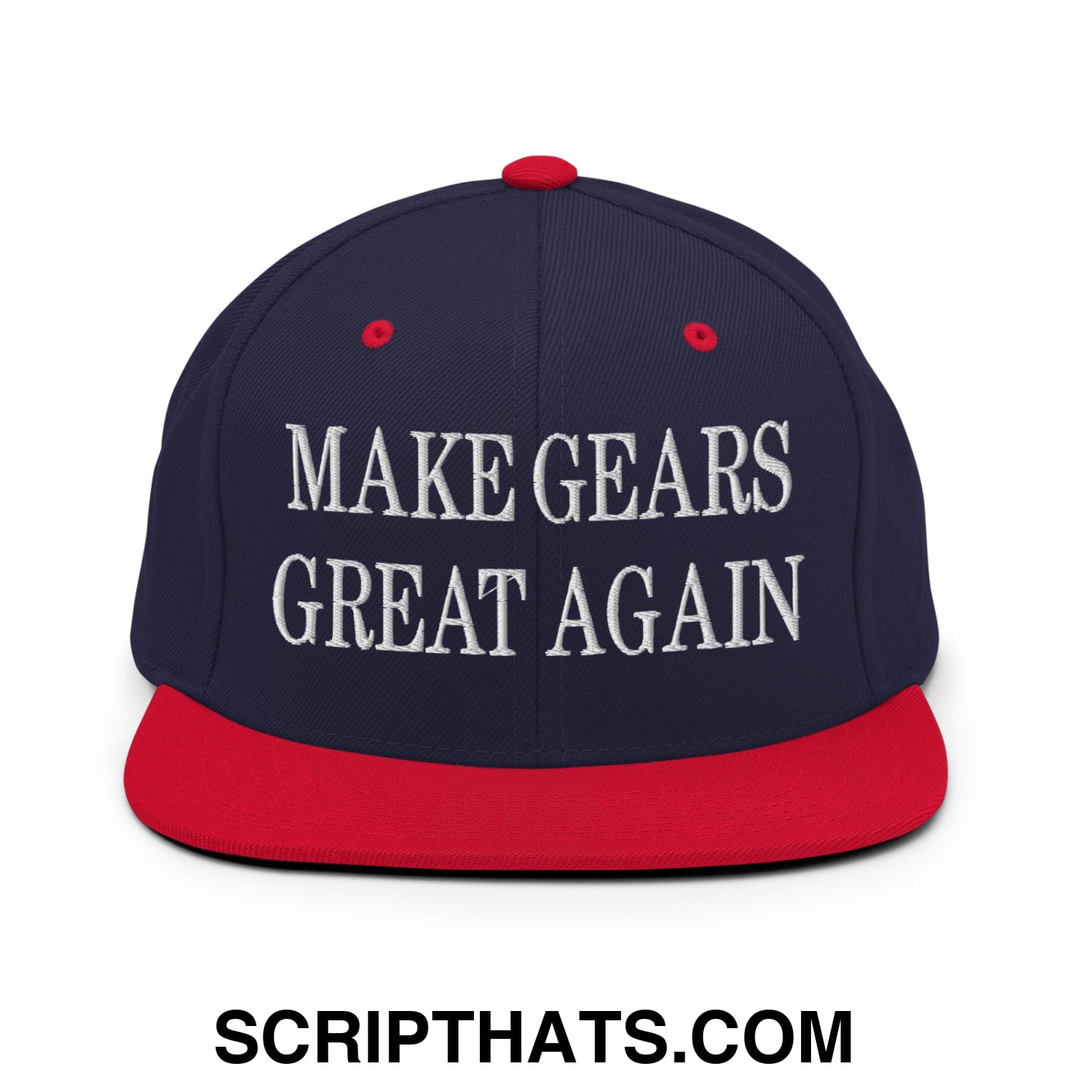 Make Gears Great Again Embroidered Flat Bill Brim Snapback Hat Navy Red