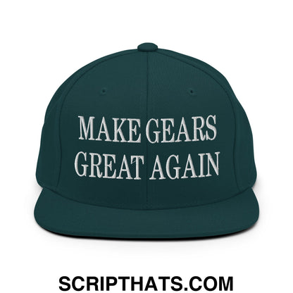 Make Gears Great Again Embroidered Flat Bill Brim Snapback Hat Spruce
