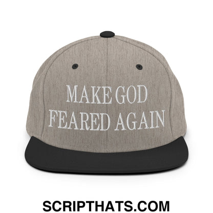 Make God Feared Again Embroidered Flat Bill Brim Snapback Hat Heather Black