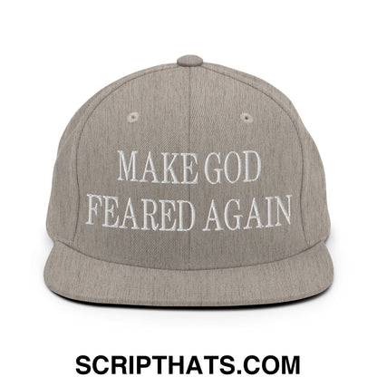 Make God Feared Again Embroidered Flat Bill Brim Snapback Hat Heather Grey