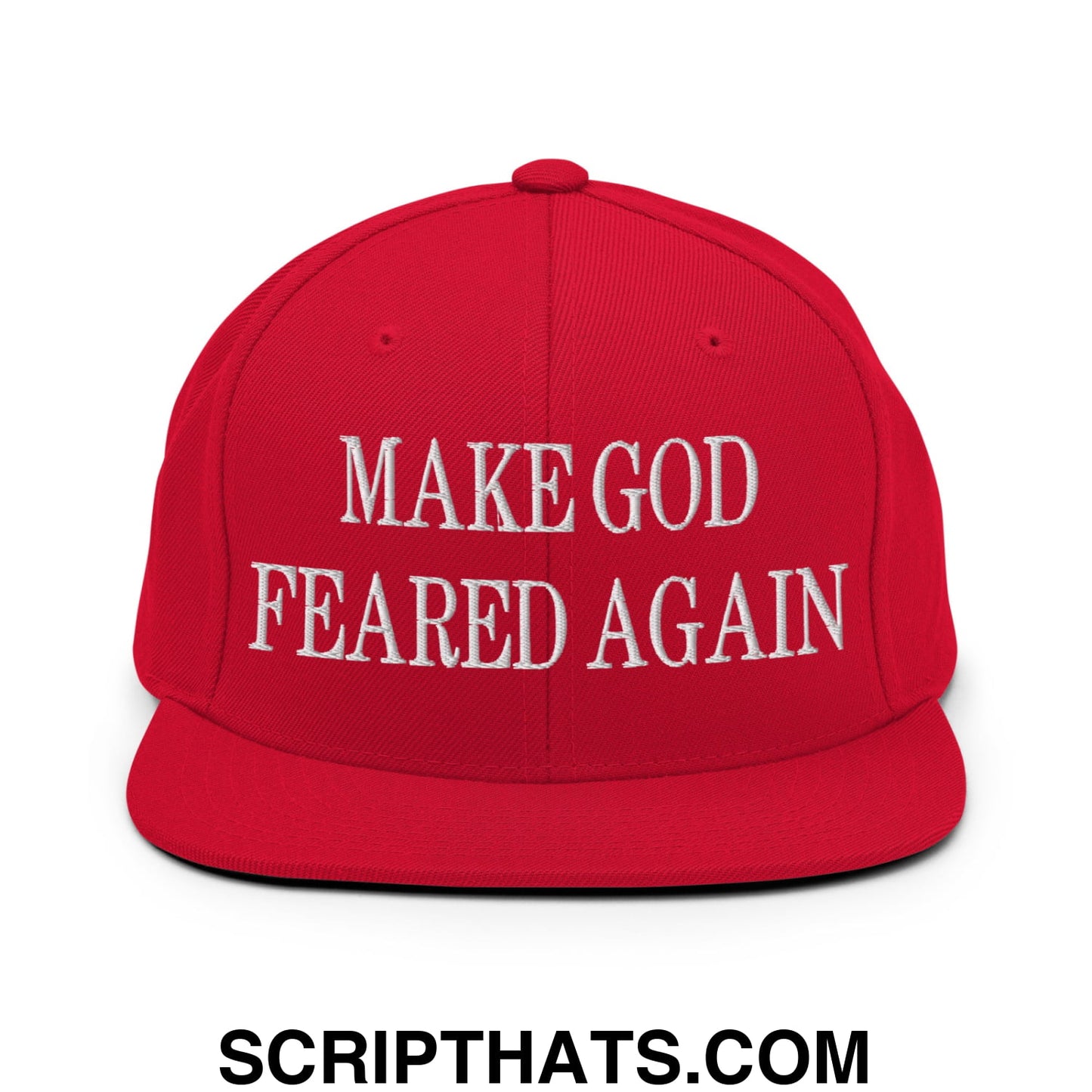 Make God Feared Again Embroidered Flat Bill Brim Snapback Hat Red