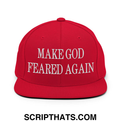 Make God Feared Again Embroidered Flat Bill Brim Snapback Hat Red