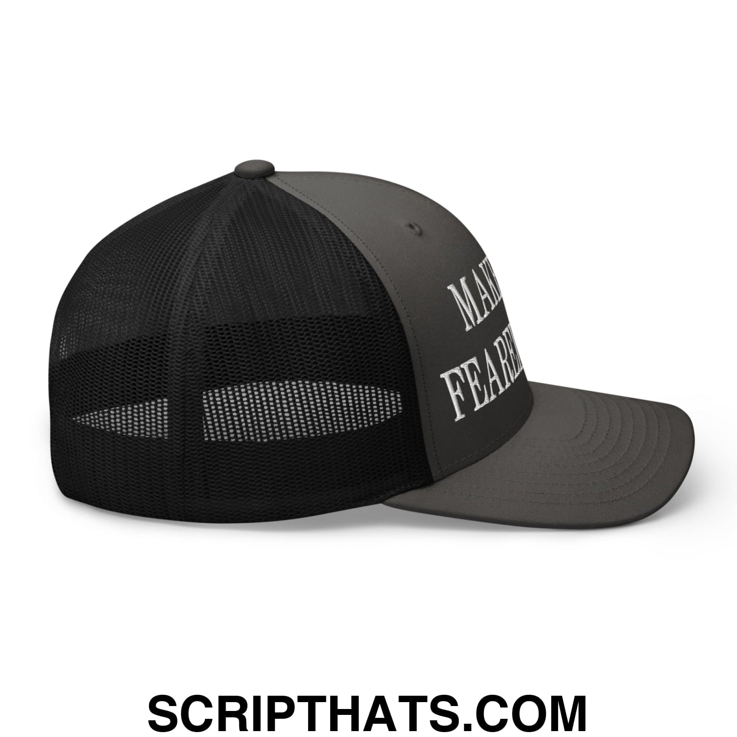 Make God Feared Again Embroidered Mesh Trucker Hat Charcoal Black