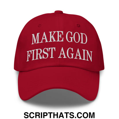 Make God First Again Embroidered Dad Hat Cranberry