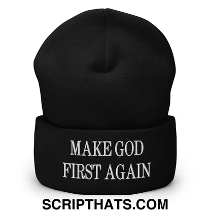 Make God First Again Embroidered Knit Cuffed Beanie Black