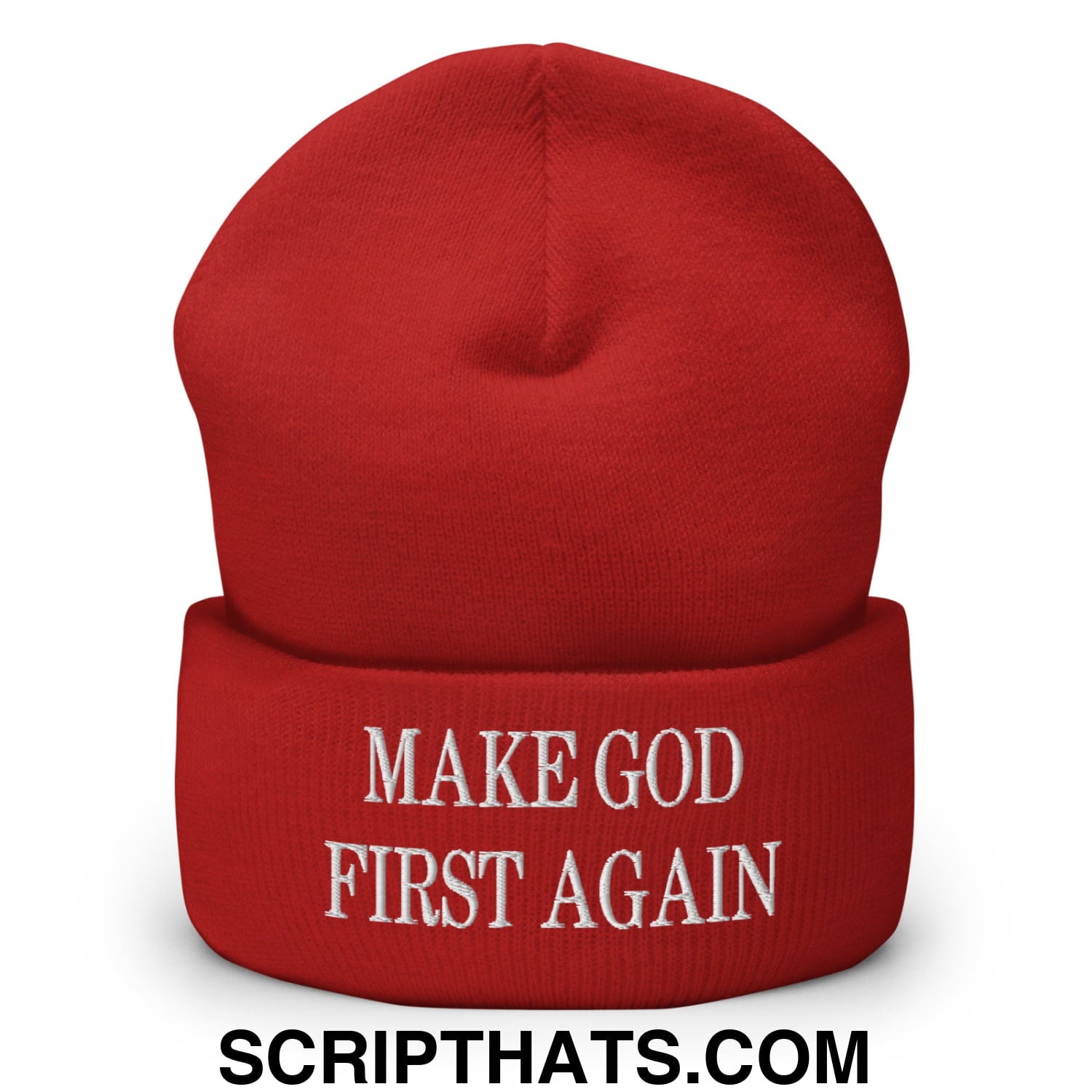 Make God First Again Embroidered Knit Cuffed Beanie Red