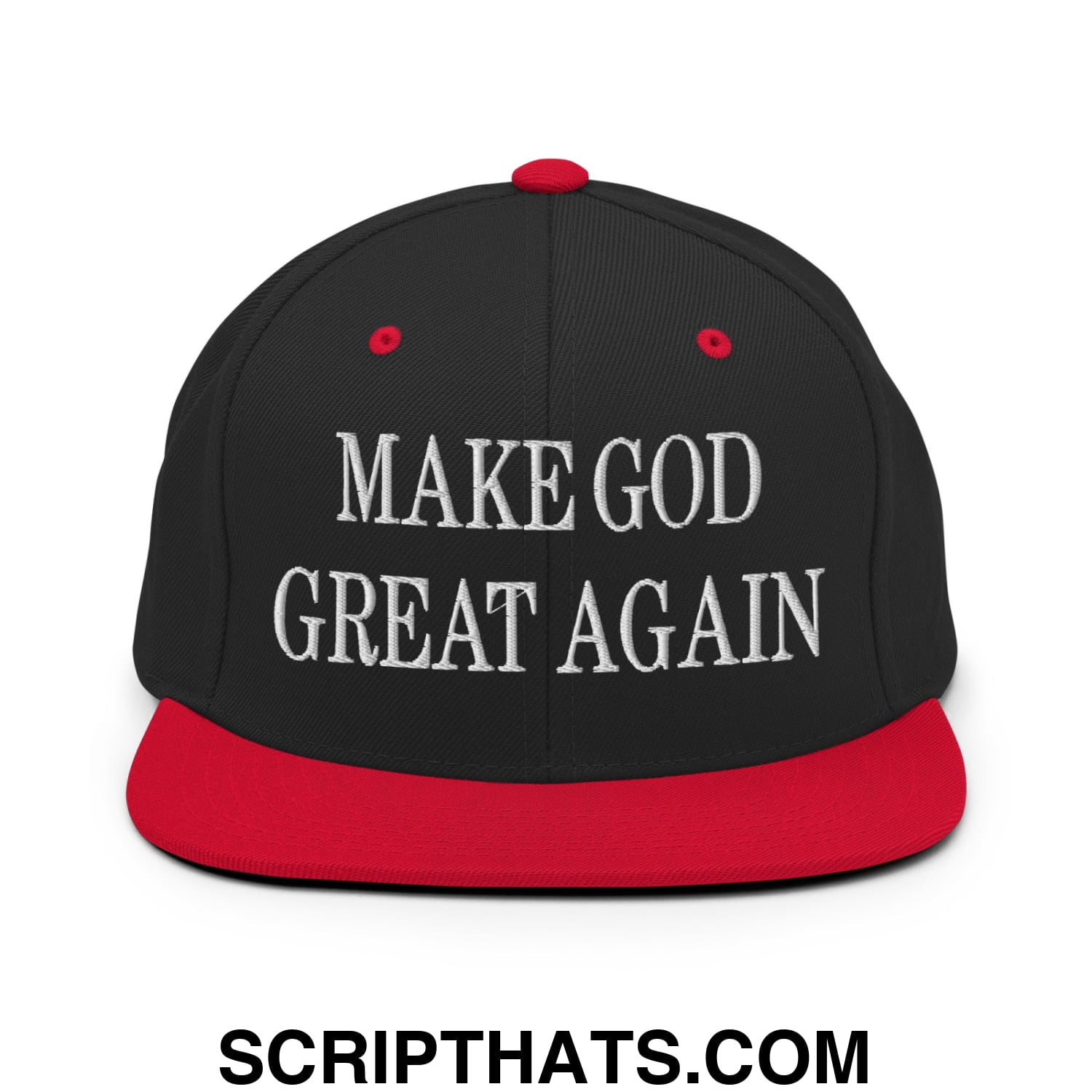 Make God Great Again Embroidered Flat Bill Brim Snapback Hat Black Red