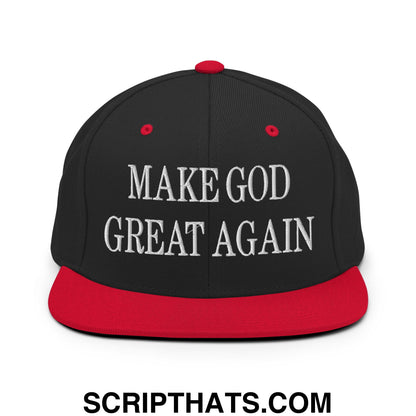 Make God Great Again Embroidered Flat Bill Brim Snapback Hat Black Red