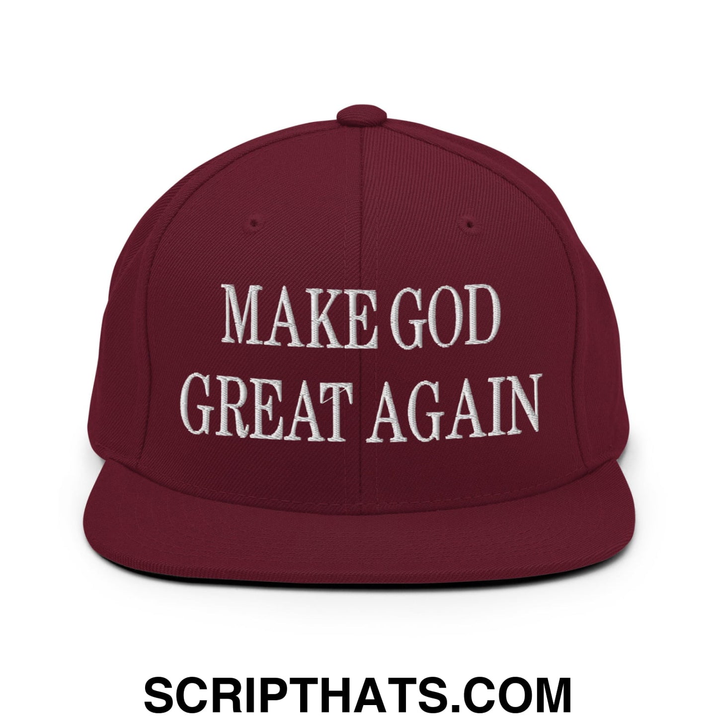 Make God Great Again Embroidered Flat Bill Brim Snapback Hat Maroon