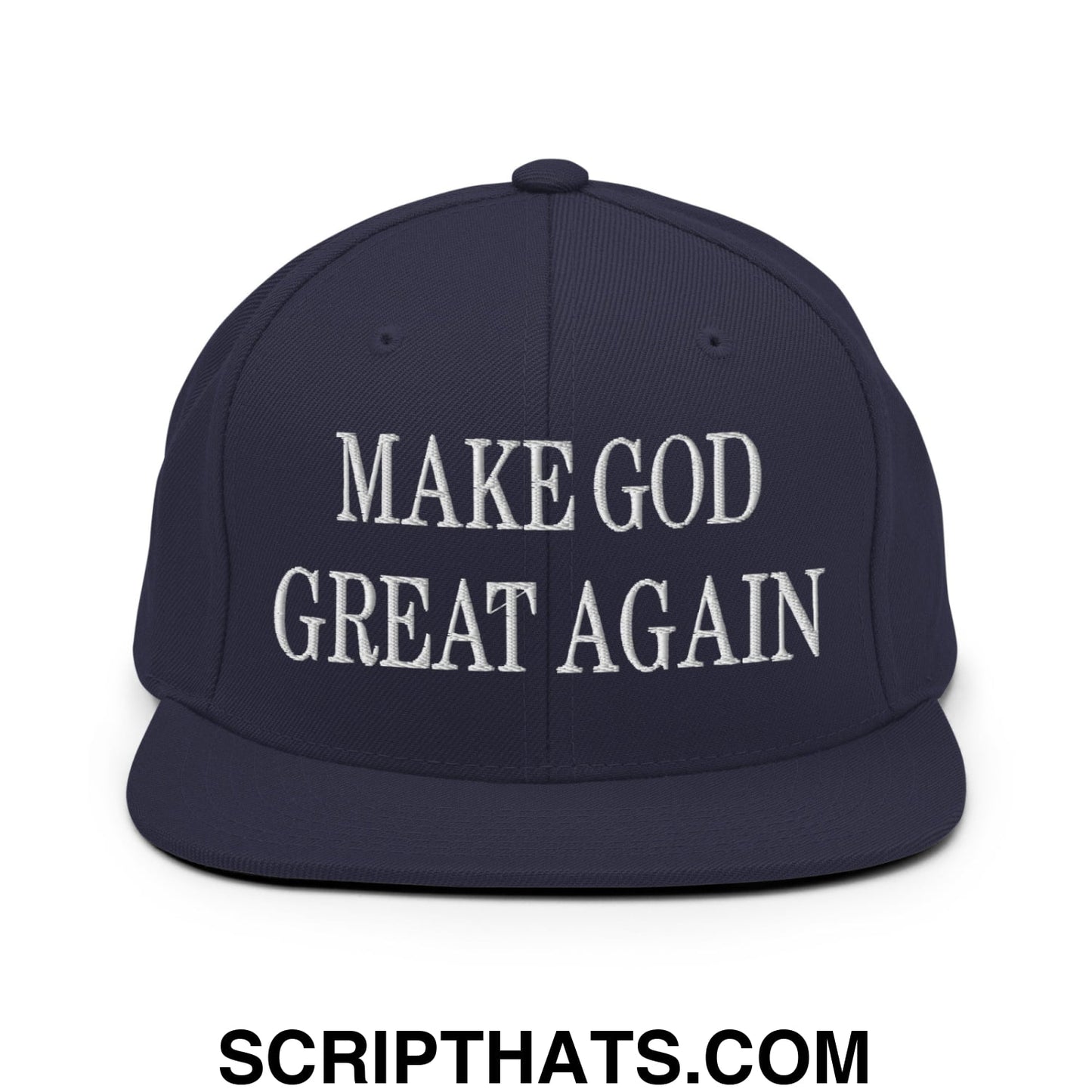 Make God Great Again Embroidered Flat Bill Brim Snapback Hat Navy