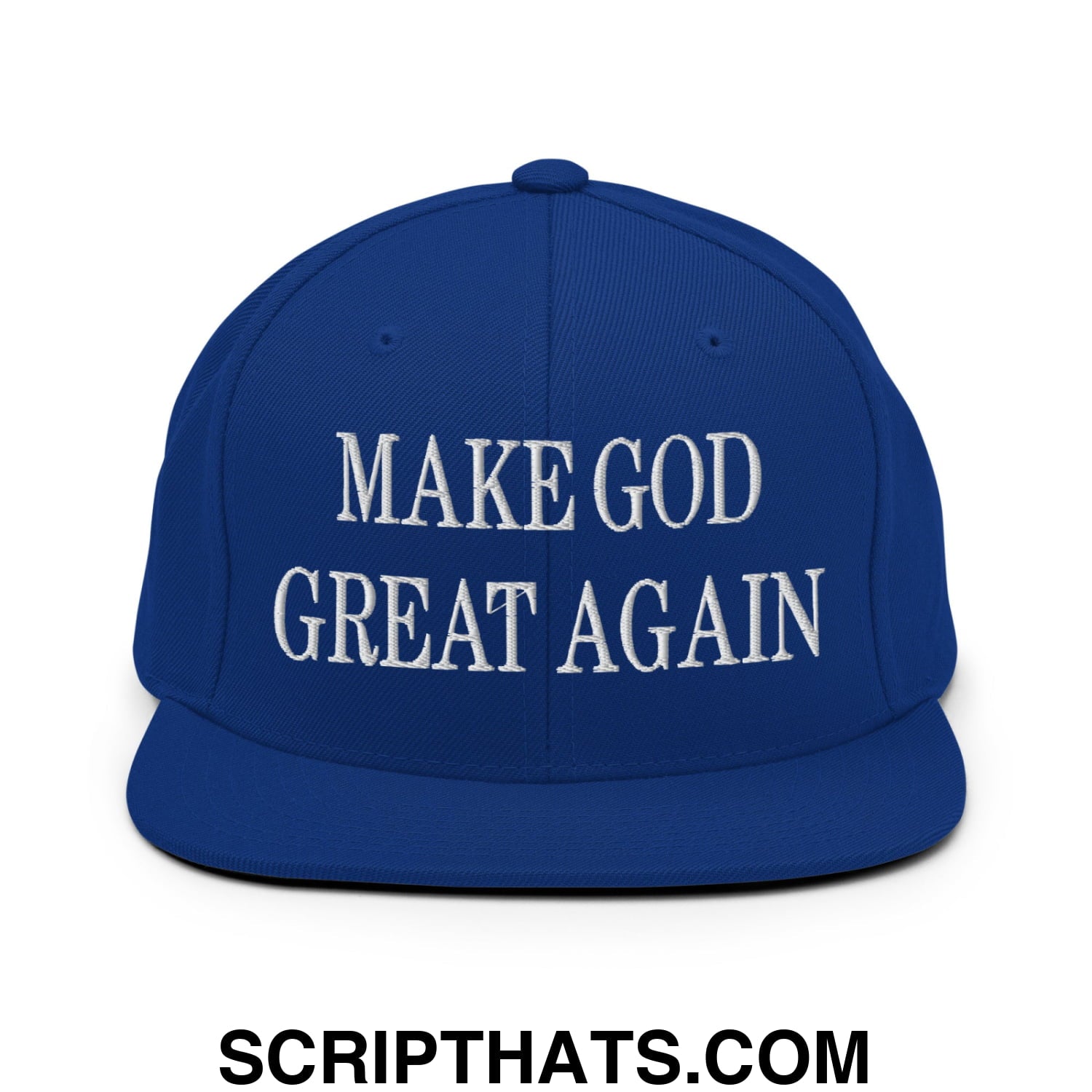 Make God Great Again Embroidered Flat Bill Brim Snapback Hat Royal Blue