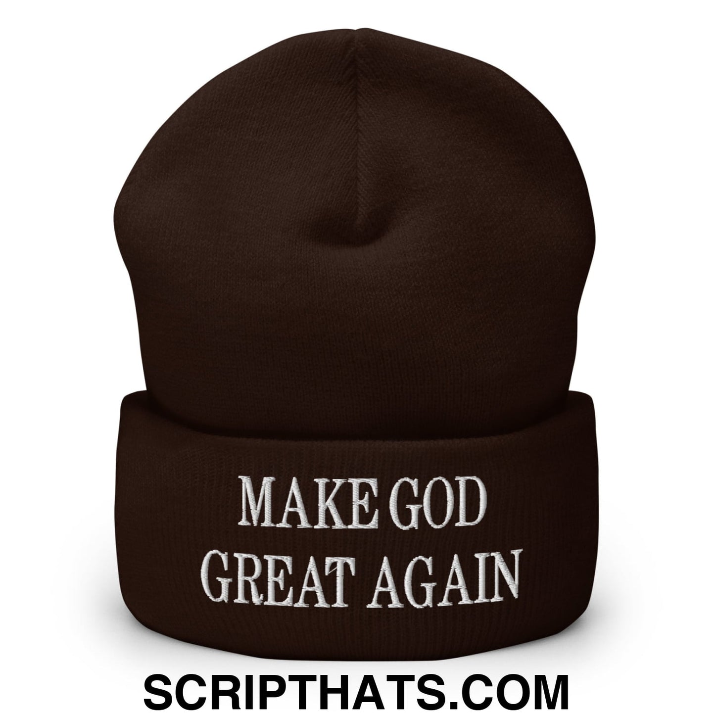 Make God Great Again Embroidered Knit Cuffed Beanie Brown