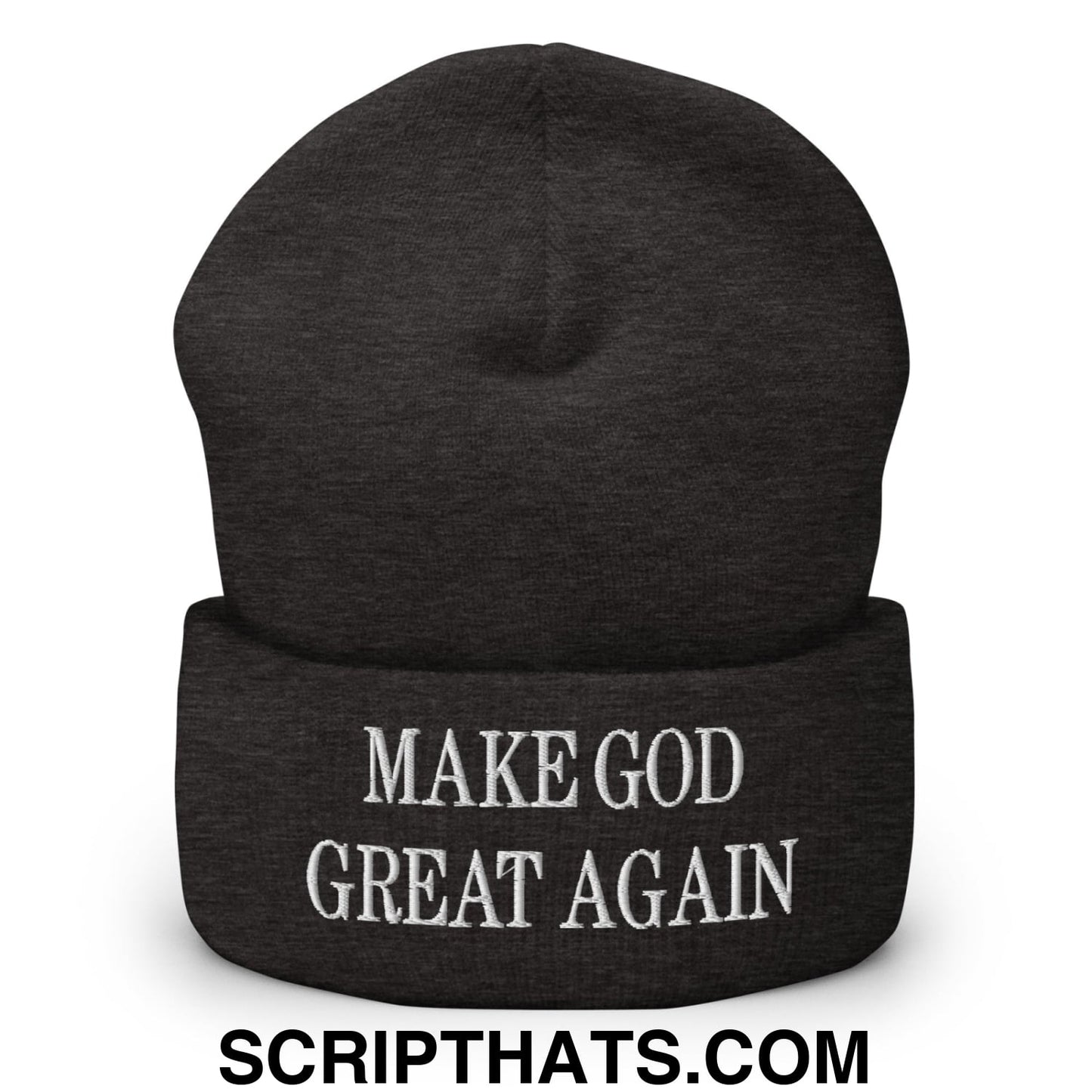 Make God Great Again Embroidered Knit Cuffed Beanie Dark Grey