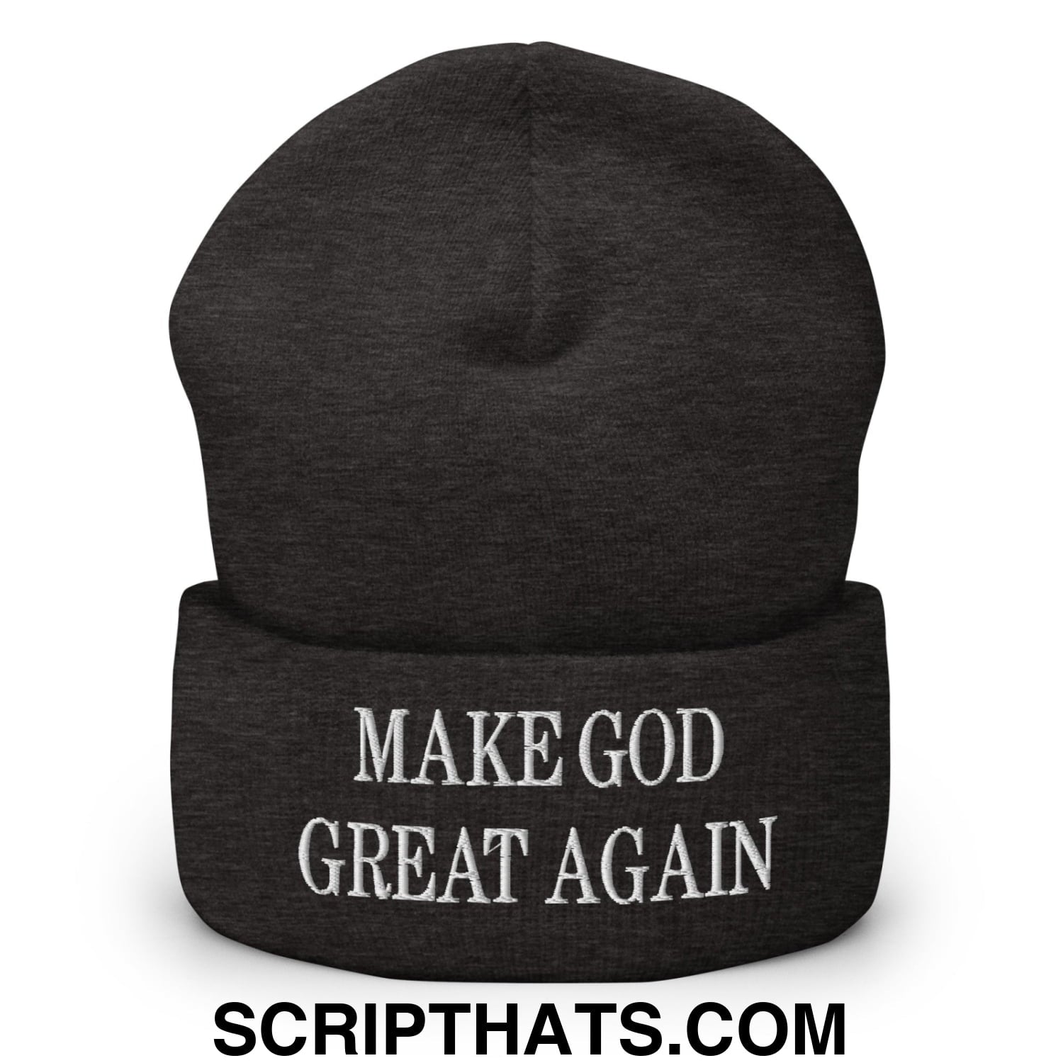 Make God Great Again Embroidered Knit Cuffed Beanie Dark Grey