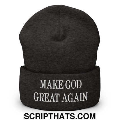 Make God Great Again Embroidered Knit Cuffed Beanie Dark Grey