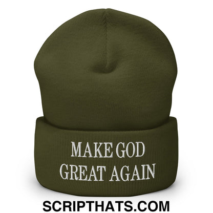 Make God Great Again Embroidered Knit Cuffed Beanie Olive