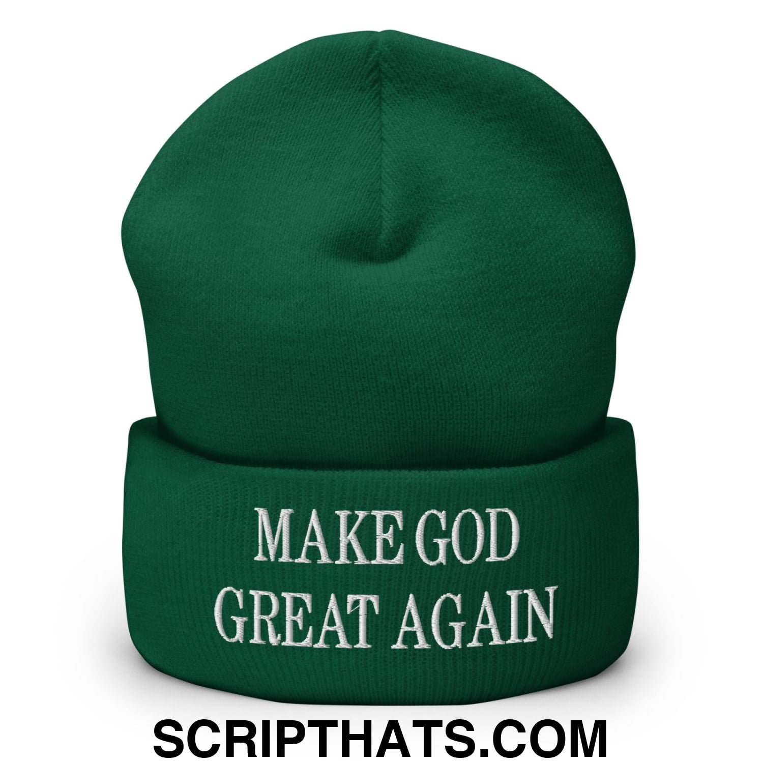 Make God Great Again Embroidered Knit Cuffed Beanie Spruce