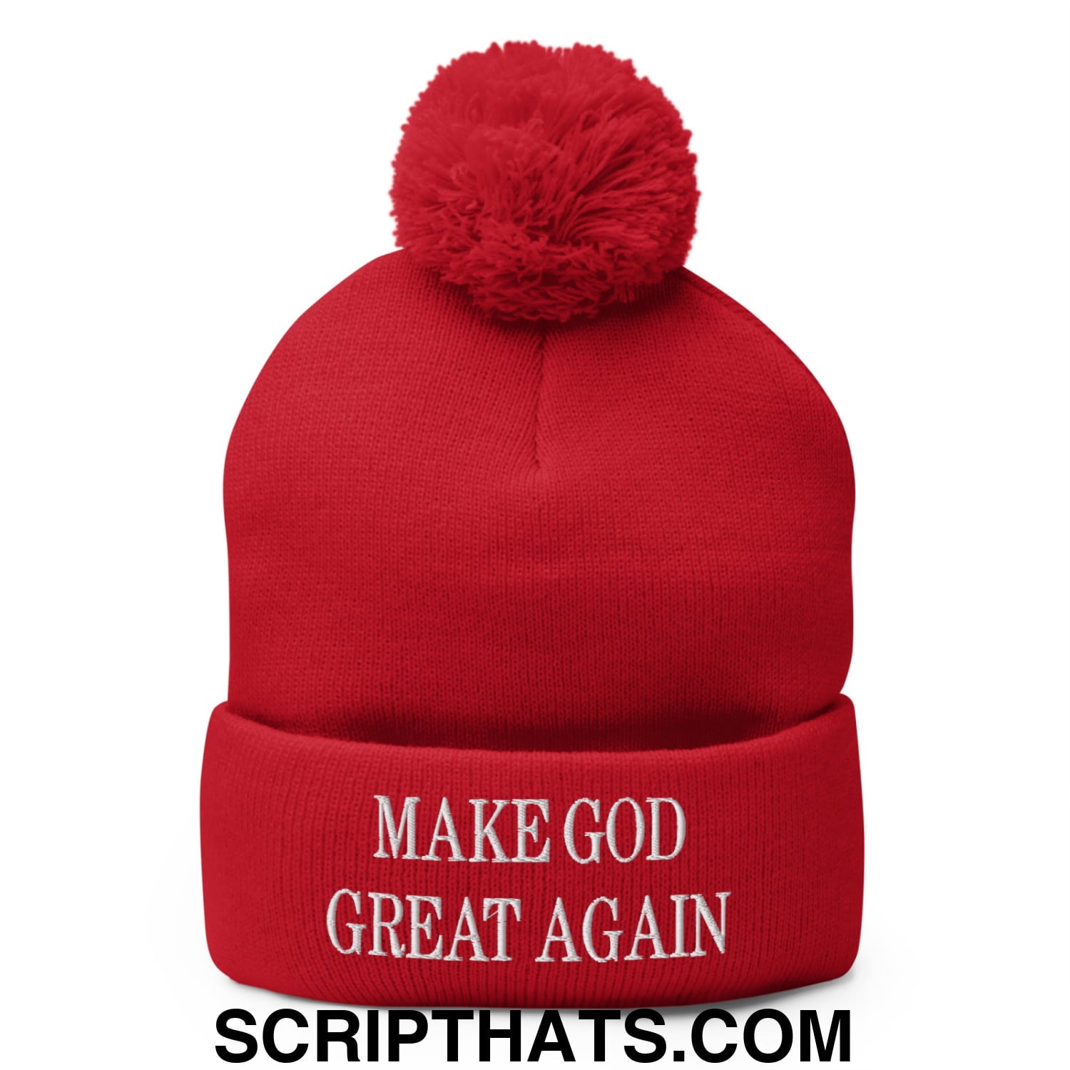 Make God Great Again Embroidered Knit Pom Pom Beanie Red
