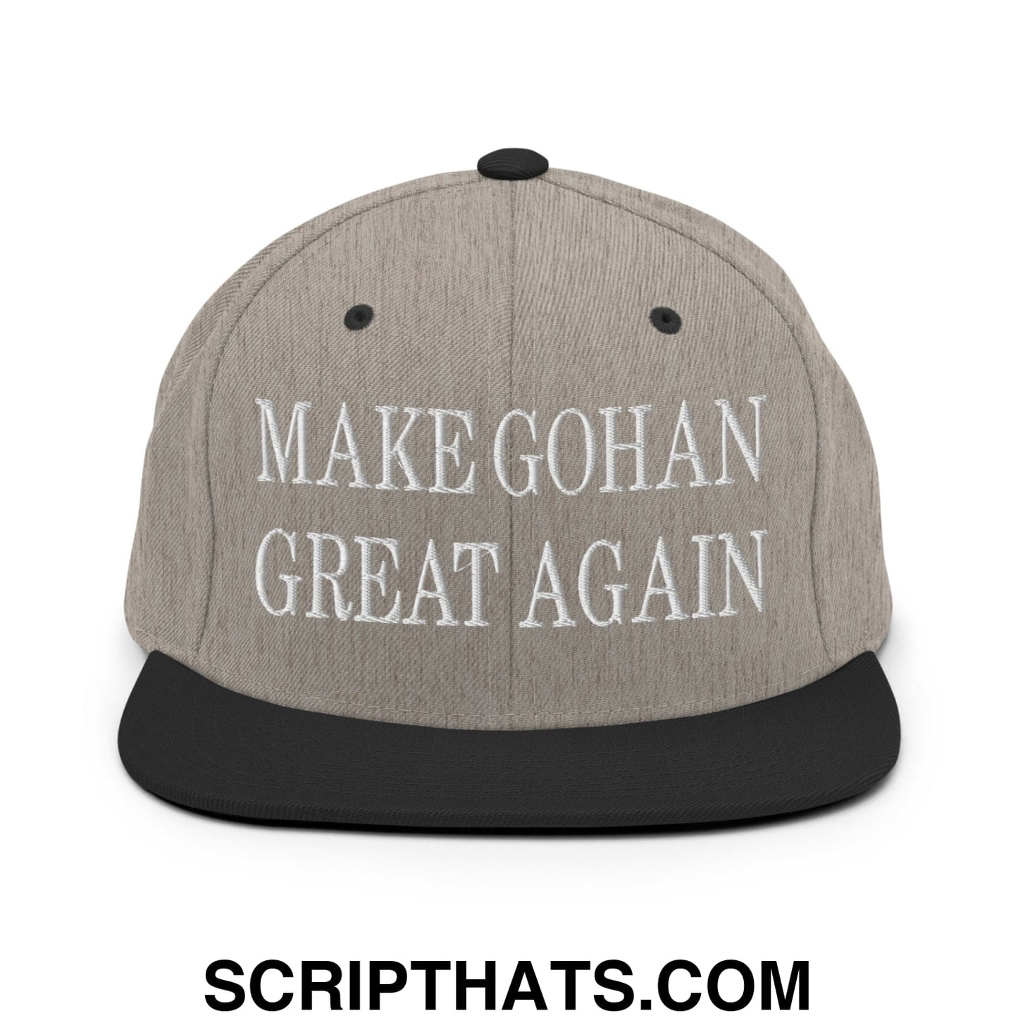 Make Gohan Great Again Embroidered Flat Bill Brim Snapback Hat Heather Black