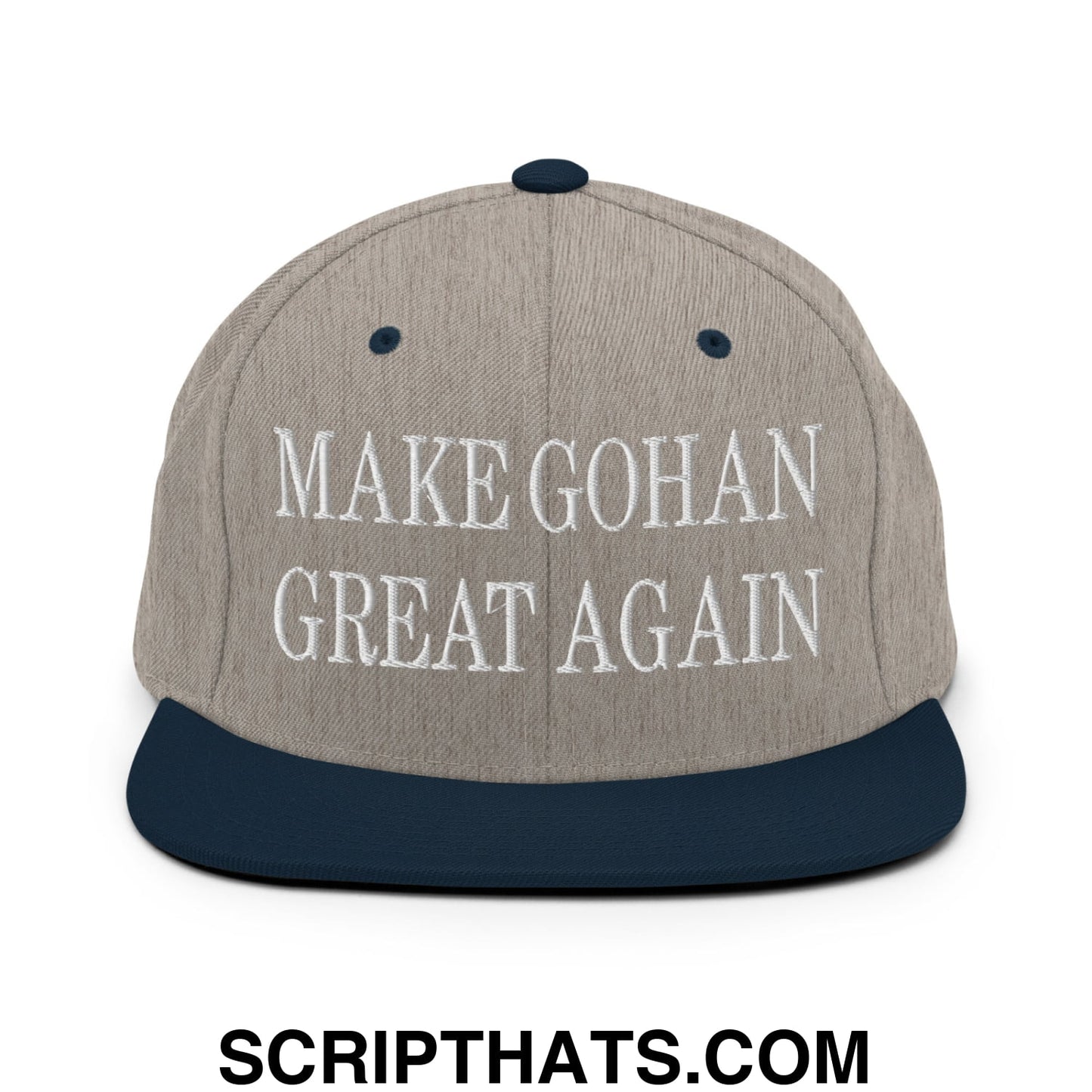 Make Gohan Great Again Embroidered Flat Bill Brim Snapback Hat Heather Grey Navy