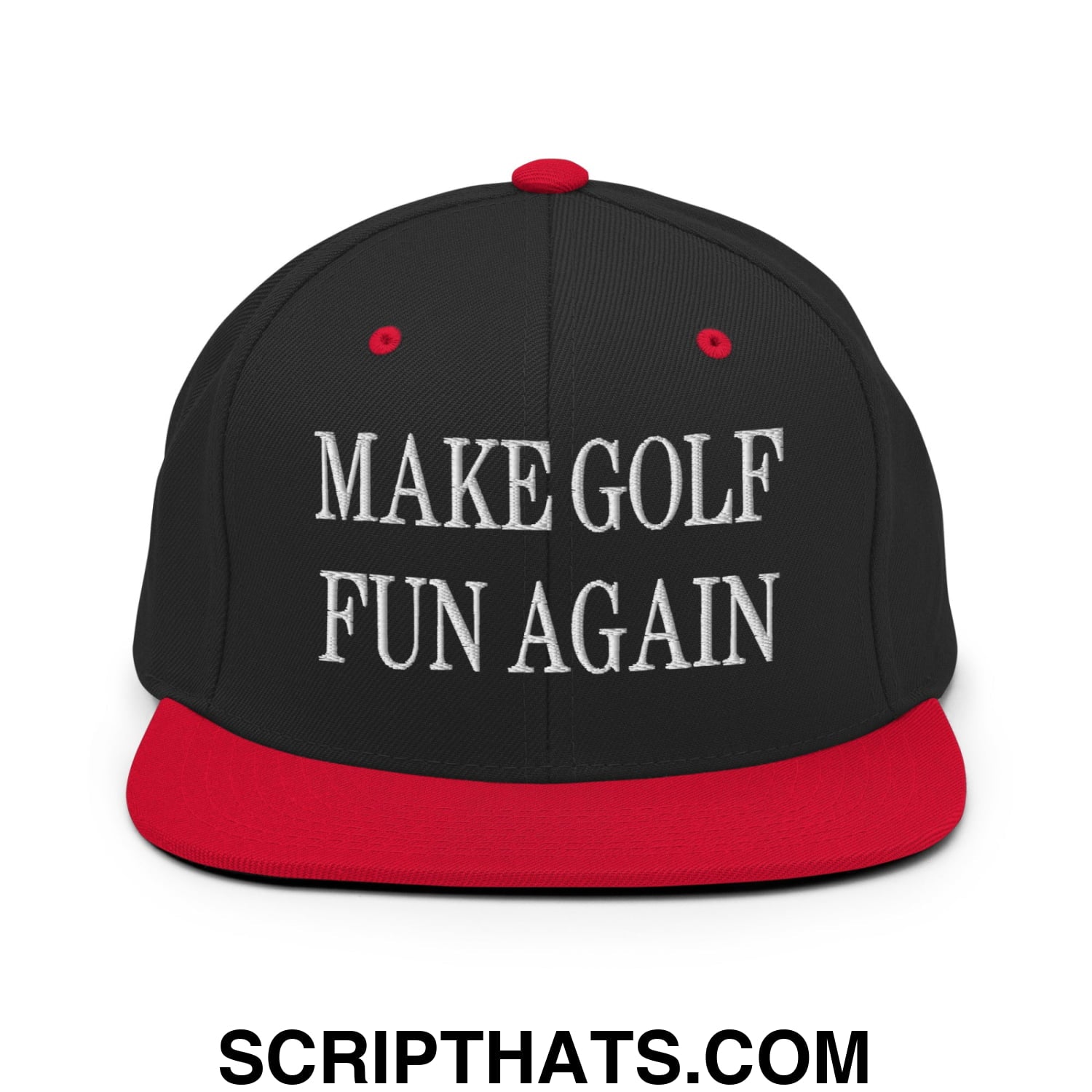 Make Golf Fun Again Embroidered Flat Bill Brim Snapback Hat Black Red