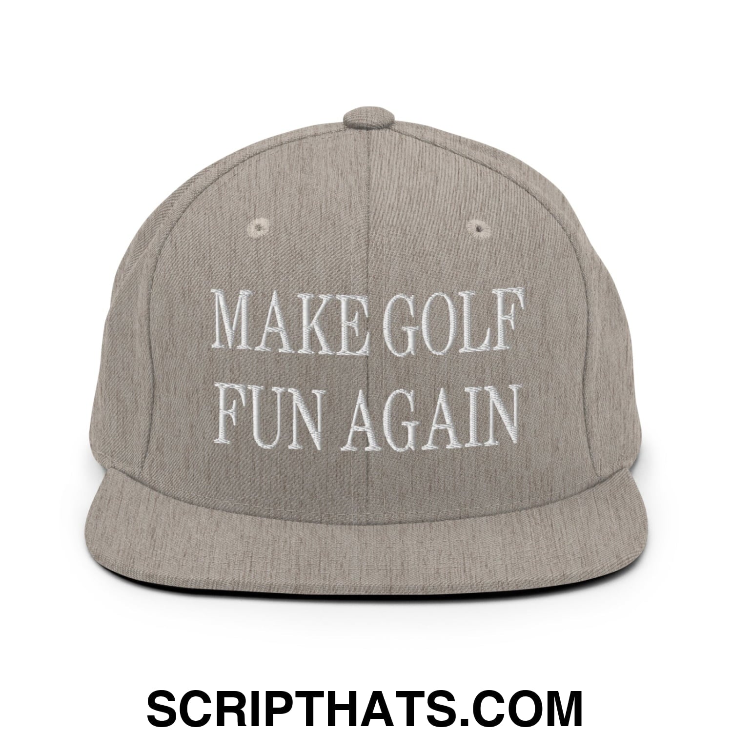 Make Golf Fun Again Embroidered Flat Bill Brim Snapback Hat Heather Grey