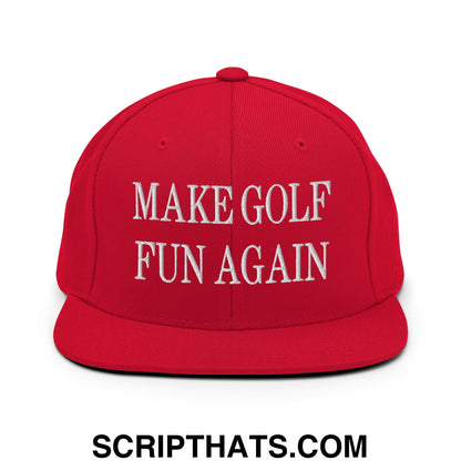 Make Golf Fun Again Embroidered Flat Bill Brim Snapback Hat Red