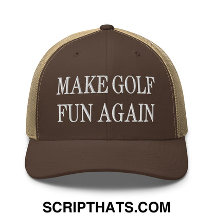Make Golf Fun Again Embroidered Mesh Trucker Hat Brown Khaki