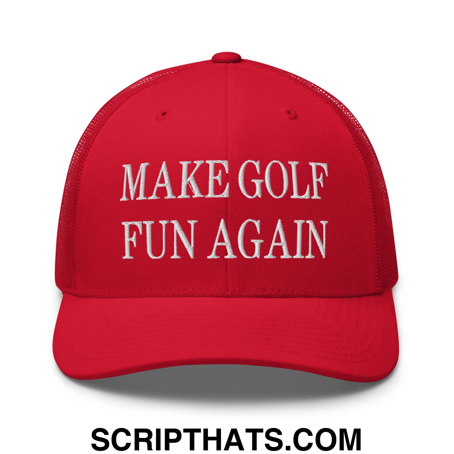 Make Golf Fun Again Embroidered Mesh Trucker Hat Red