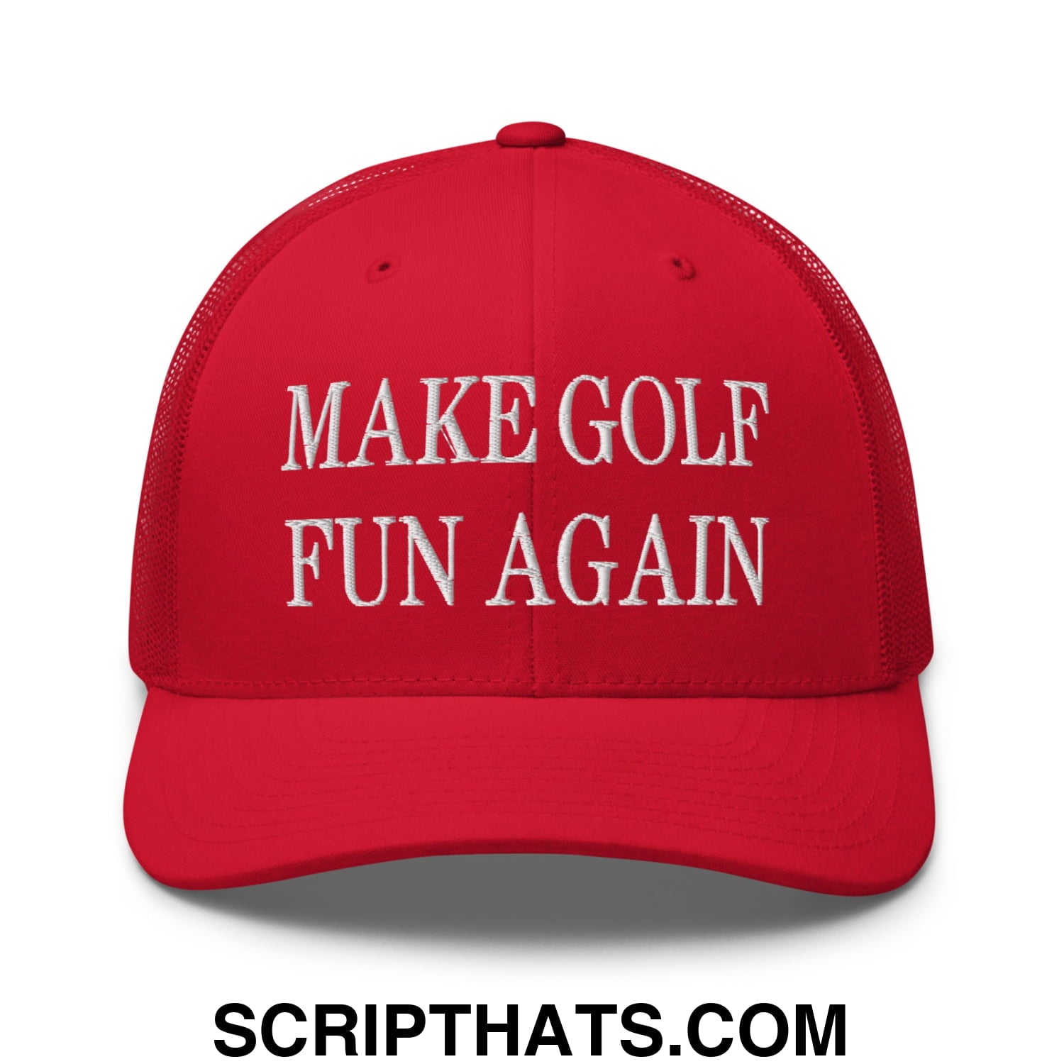 Make Golf Fun Again Embroidered Mesh Trucker Hat Red