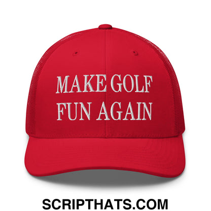 Make Golf Fun Again Embroidered Mesh Trucker Hat Red