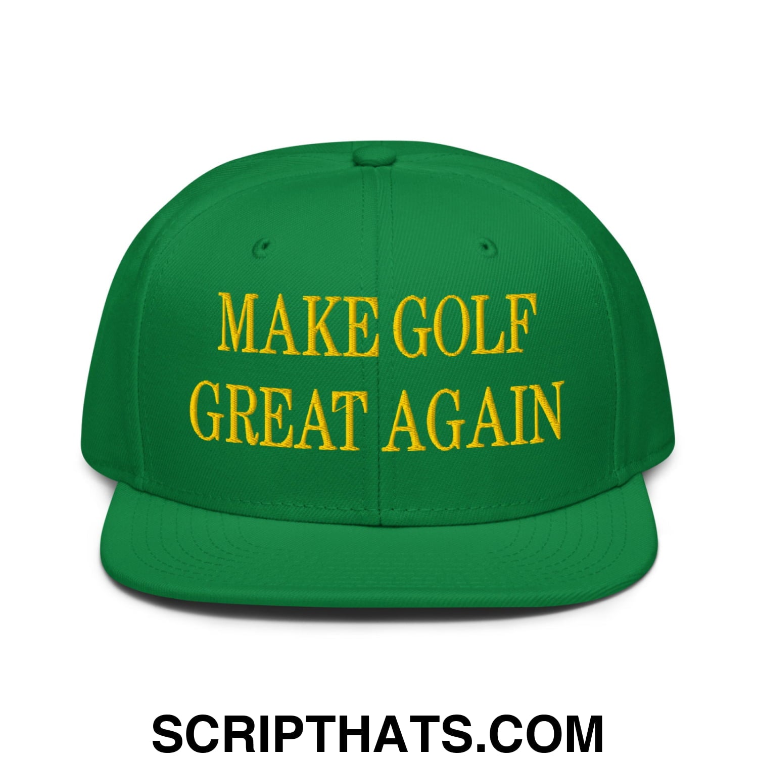 Make Golf Great Again Green Yellow Embroidered Flat Bill Brim Snapback Hat Default Title