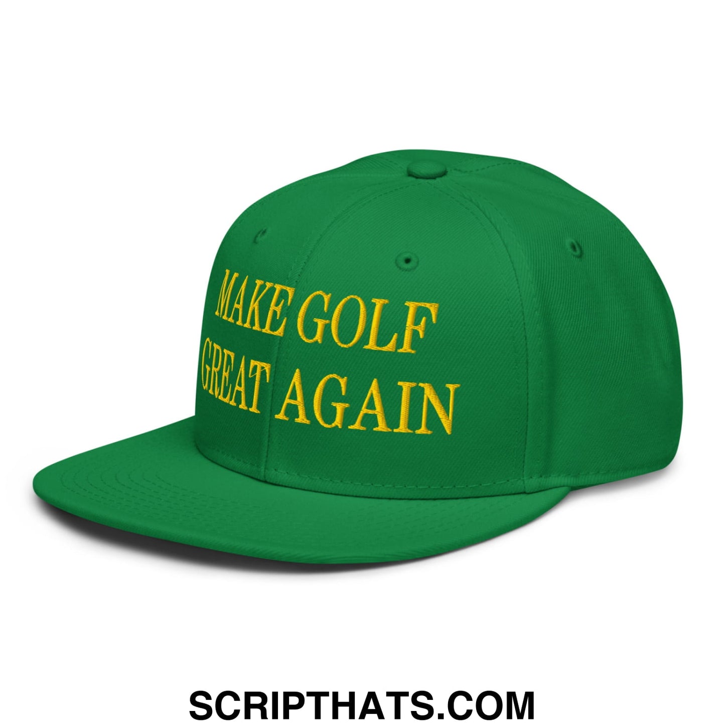 Make Golf Great Again Green Yellow Embroidered Flat Bill Brim Snapback Hat Default Title