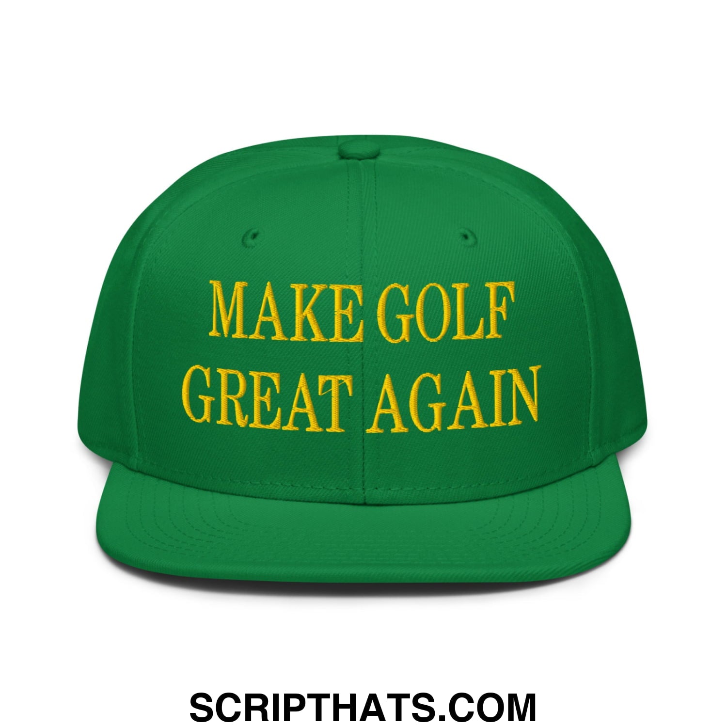 Make Golf Great Again Green Yellow Embroidered Flat Bill Brim Snapback Hat Default Title