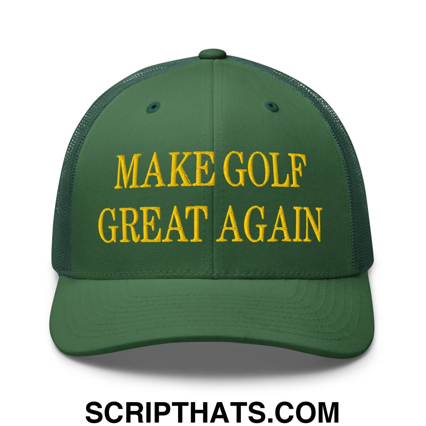 Make Golf Great Again Green Yellow Embroidered Mesh Trucker Hat Default Title