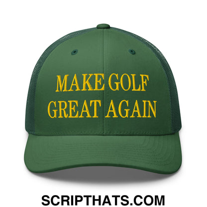Make Golf Great Again Green Yellow Embroidered Mesh Trucker Hat Default Title